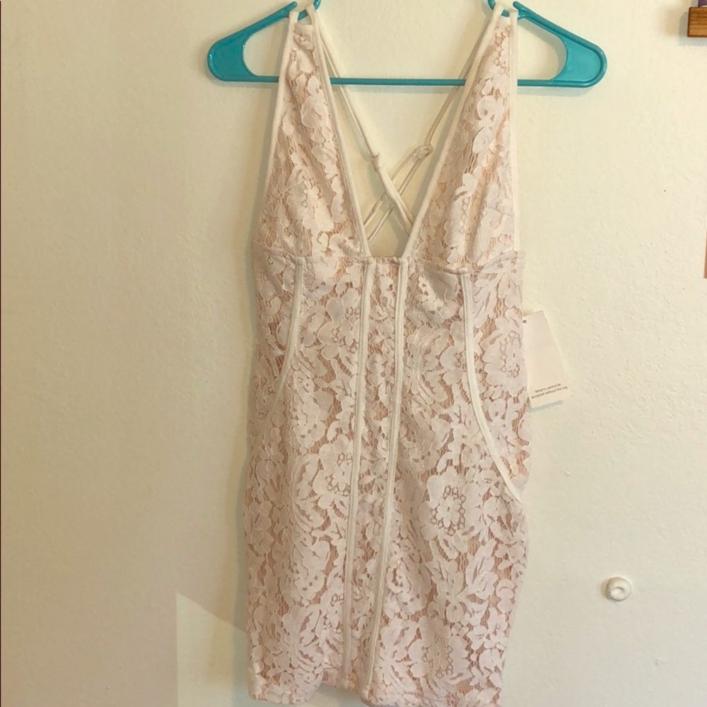 White and nude lace dress